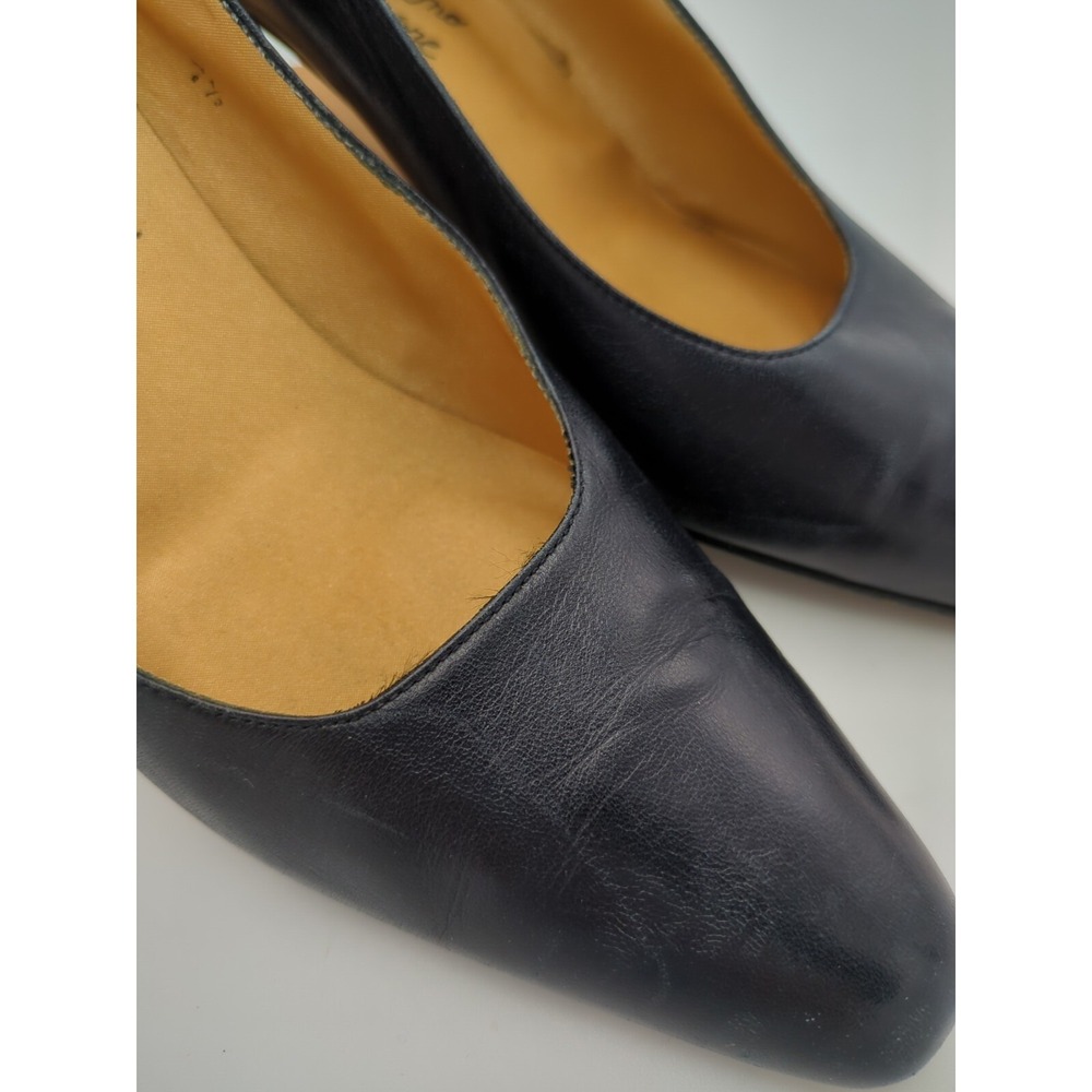 Vtg‎ Rosina Ferragamo Schiavone Block Heeled Pumps Navy Blue Leather Womens 7.5 - Picture 6 of 16